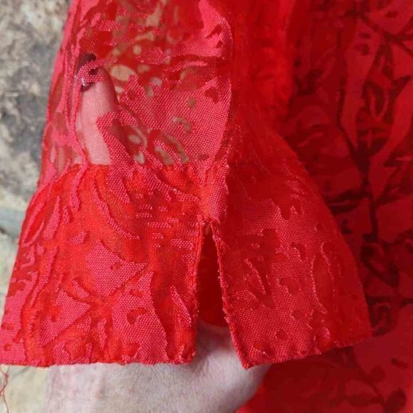 Alfred Dunner Petites Sheer Persimmon Lace Button Up Sz 18P - Picture 5 of 14